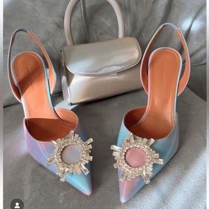 amina muaddi begum unicorn pastel slingback + matching by far mini bag
